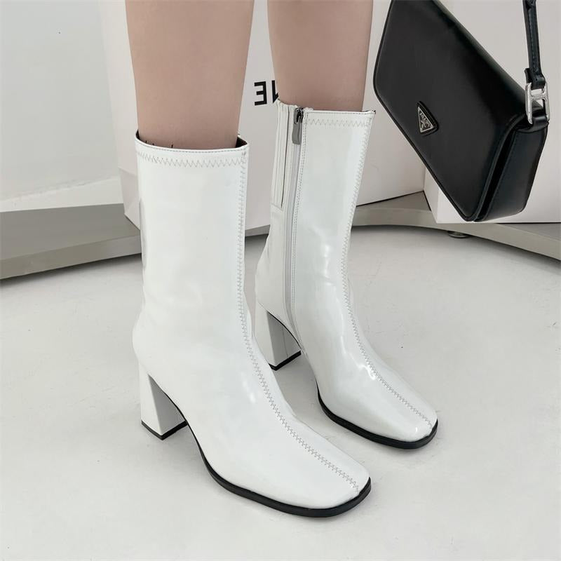 Square Toe High Heeled Short Boots Newgew