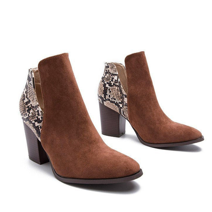 Patchwork Material Chunky Heeled Ankle Boots Newgew