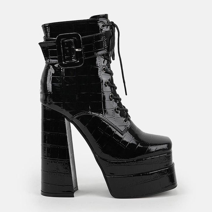 Square Toe Chunky Waterproof Platform Boots Newgew
