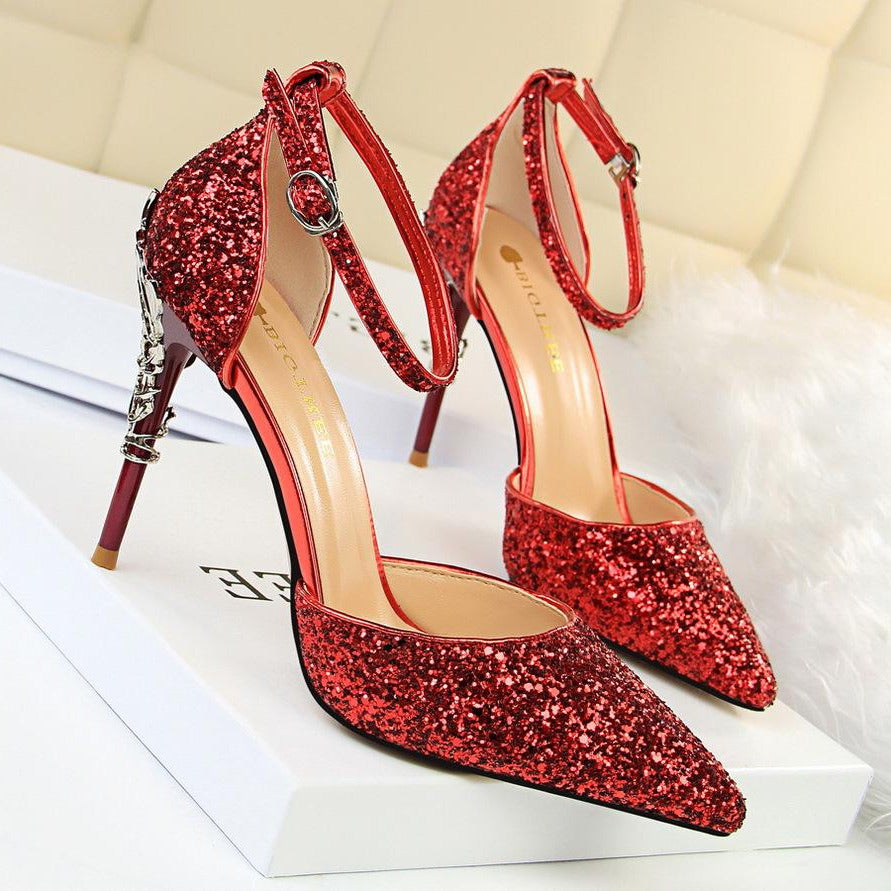 Glitter Point Toe Ankle Strap Sandals Newgew