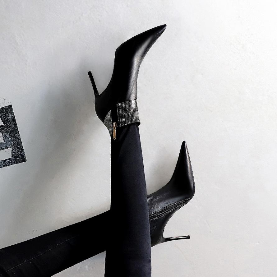 Pointed Toe Side Zipper Fine High Heel Boots Newgew