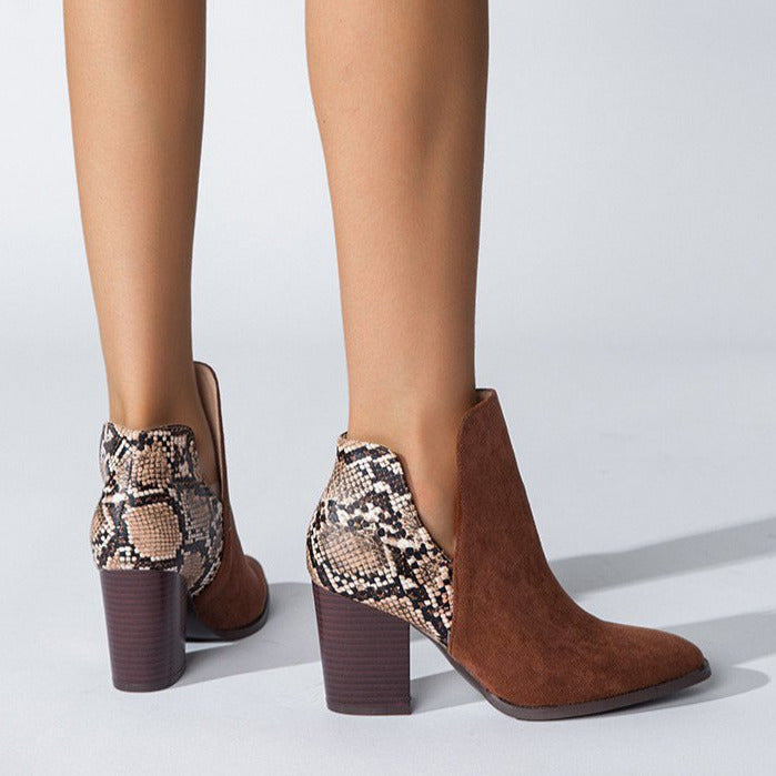 Patchwork Material Chunky Heeled Ankle Boots Newgew