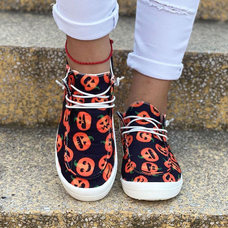 Halloween Round Toe Front Lace-up Sneakers Newgew