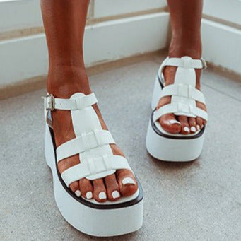 Thick Soled Slope Heeled Roman Sandals Newgew