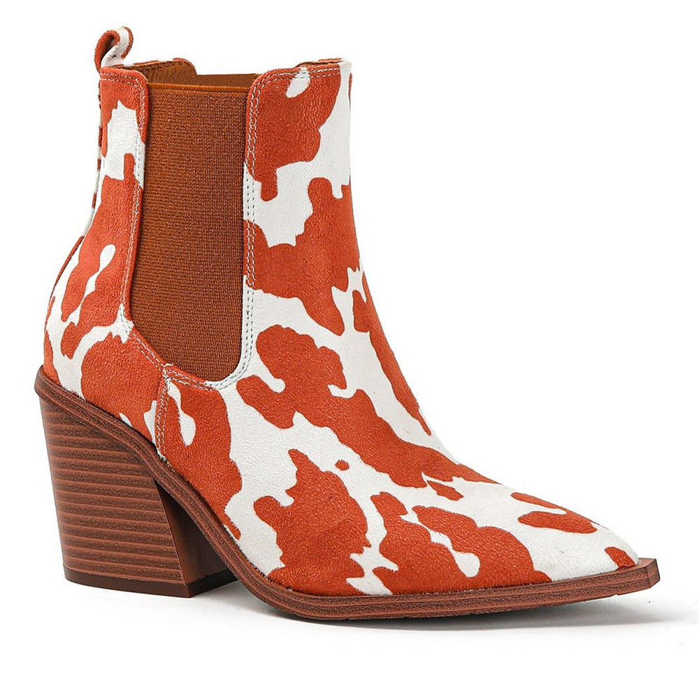 Chunky Heel Pointed Toe Floral Boots Newgew
