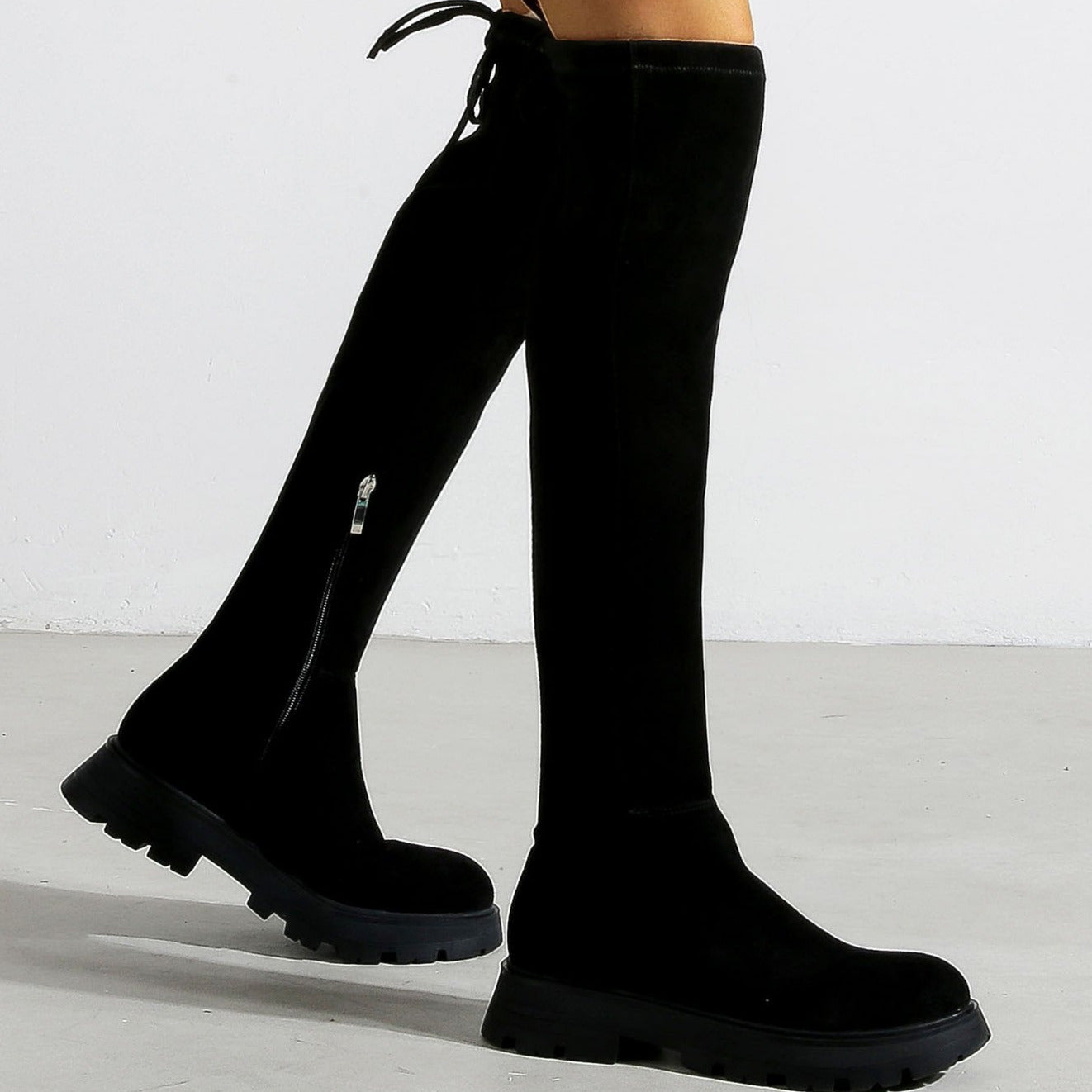 Over The Knee Faux Suede Tie Back Boots Newgew