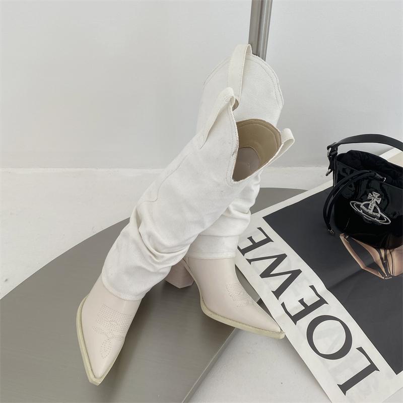 Western Denim Spliced High Boots Newgew