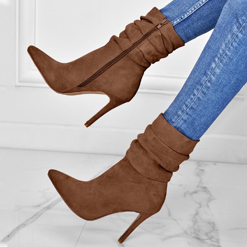 Point Toe Heeled Suede Boots Newgew
