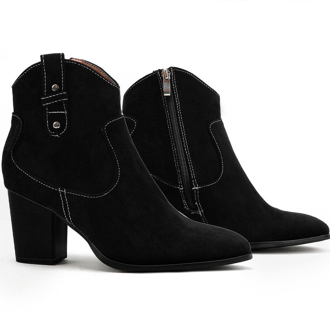 Thick Heeled Side Zipper Short Boots Newgew