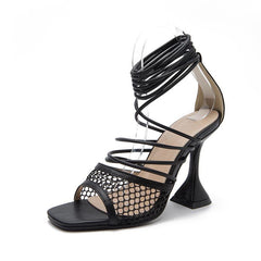 Hollow Out Tie Leg Design Stiletto Heeled Sandals Newgew