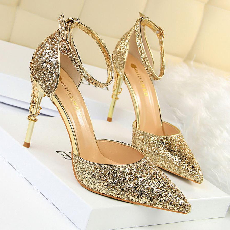Glitter Point Toe Ankle Strap Sandals Newgew