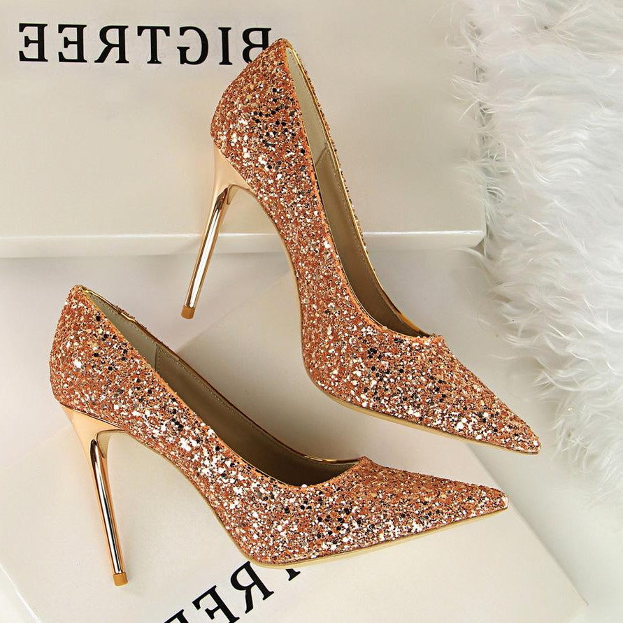 Sequin Decor Point Toe Stiletto Heeled Court Pumps Newgew