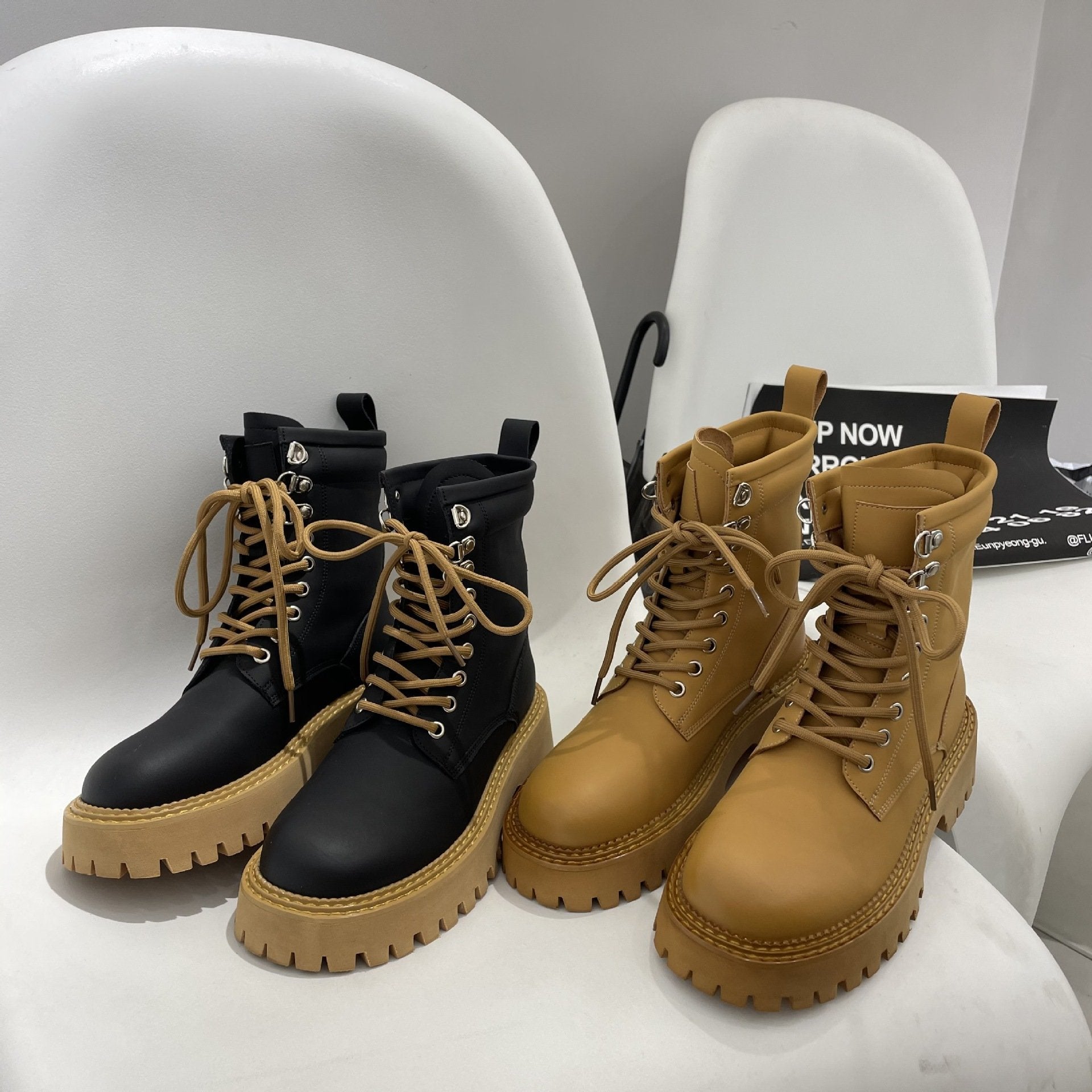 Round Toe Lace-up Martin Boot Martin Thick sole Boots Newgew