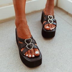 Slope Heel Thick Soled Love Decorative Buckle Sandals Newgew