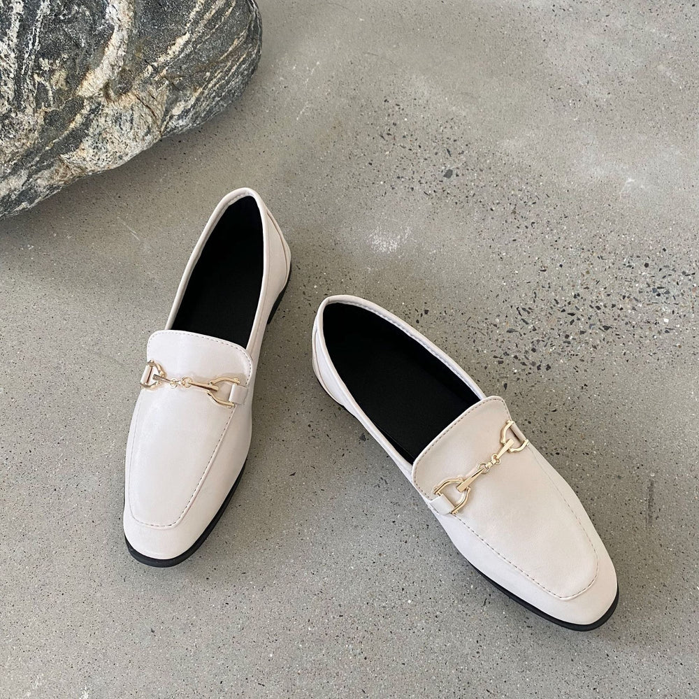 British Style Metal Buckle Loafer Flats Newgew