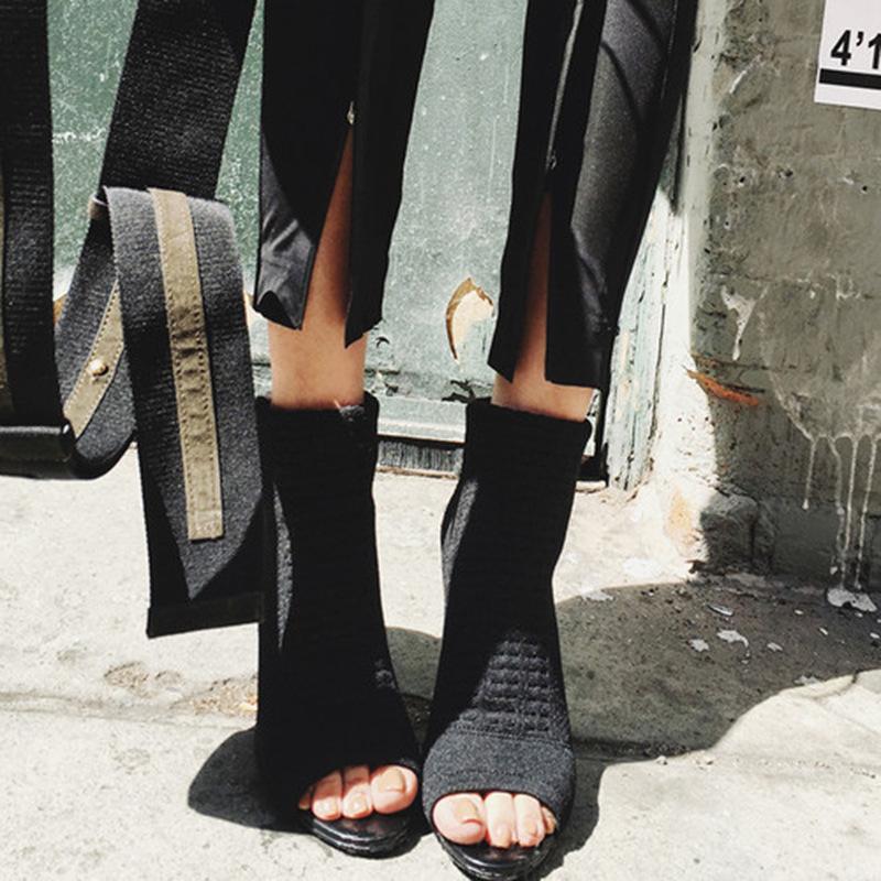 Peep Toe Cutout Stiletto Sock Boots Newgew