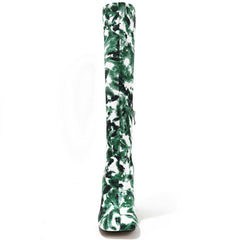 Square Toe Printed Fabric Chunky Heeled  Boots Newgew