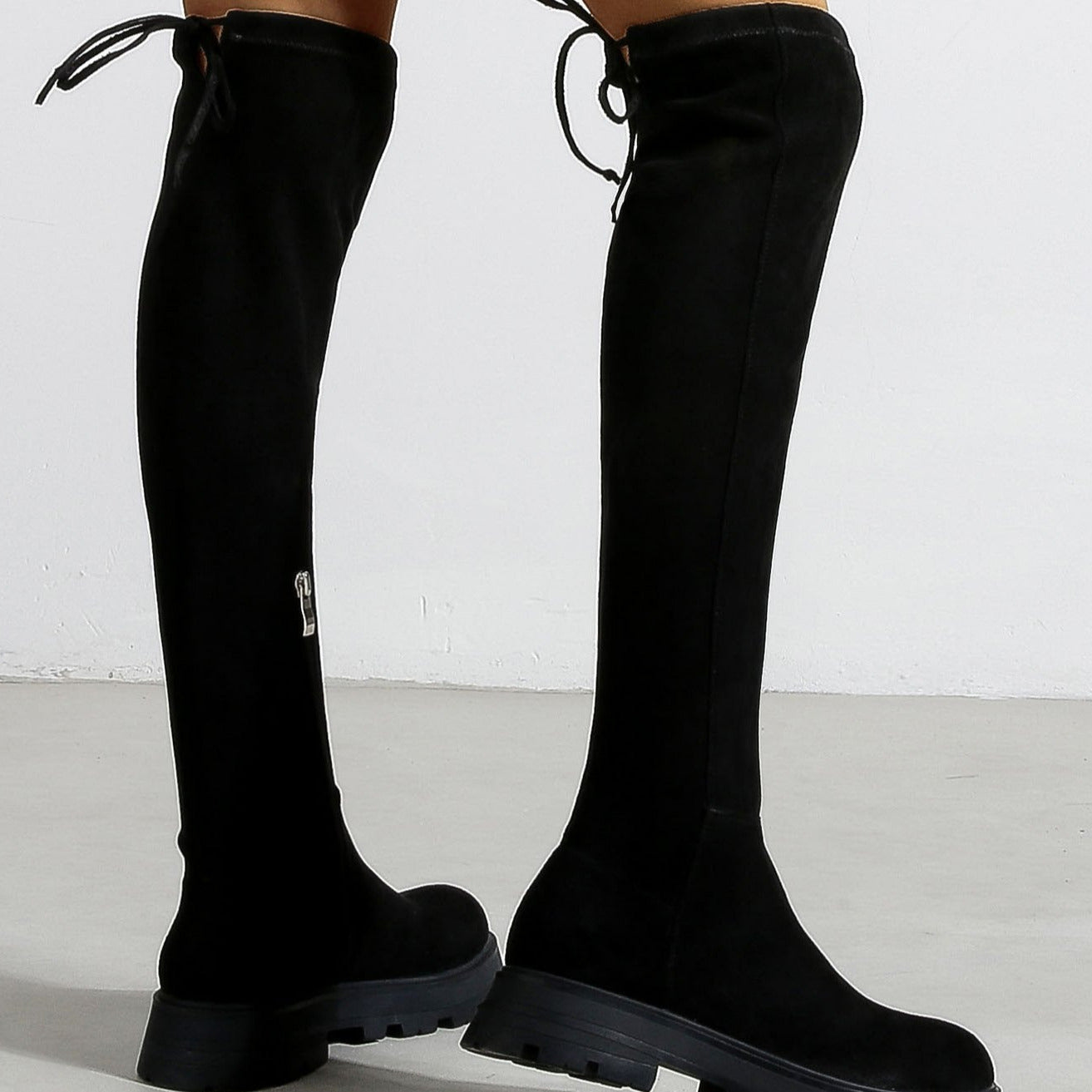 Over The Knee Faux Suede Tie Back Boots Newgew
