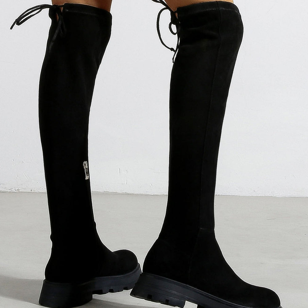 Over The Knee Faux Suede Tie Back Boots Newgew