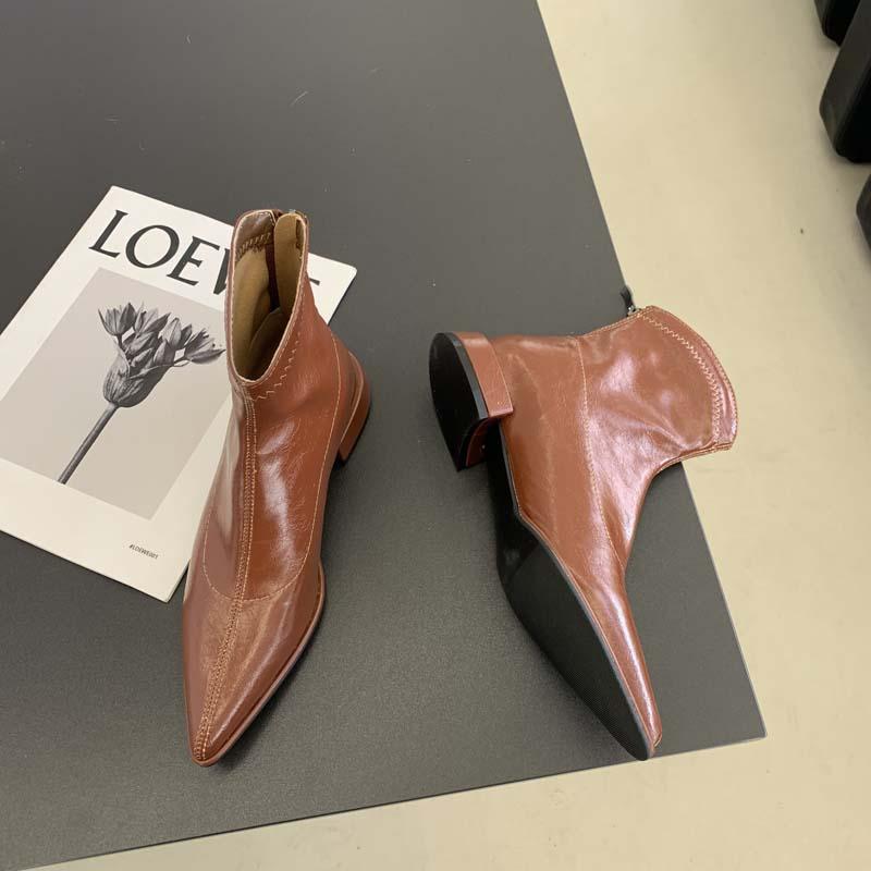 Pointed Toe Flat Patent Leather Boots Newgew