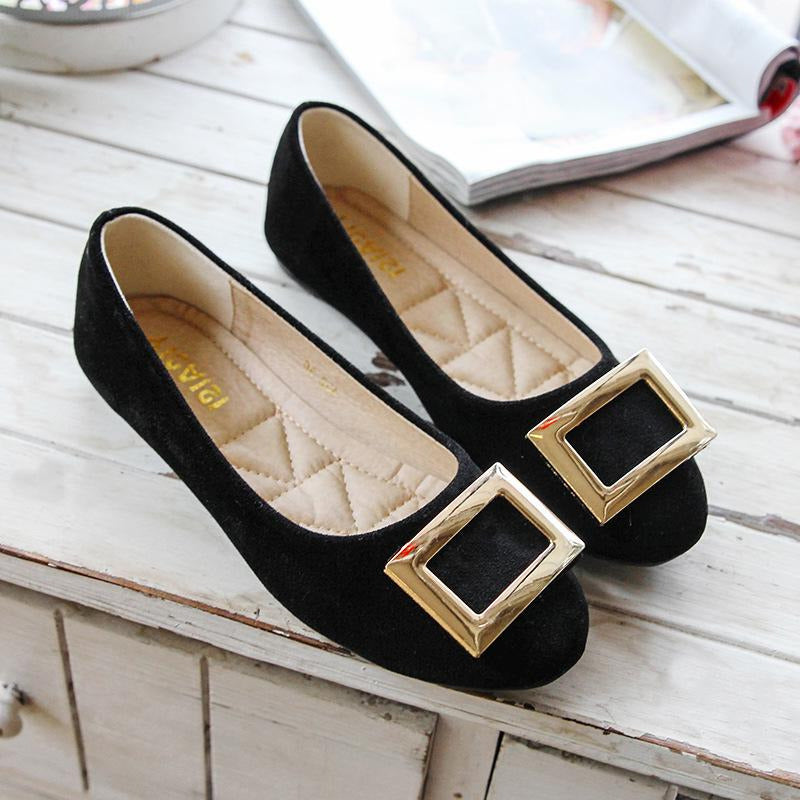 Buckle Decor Suede Ballet Flats Newgew