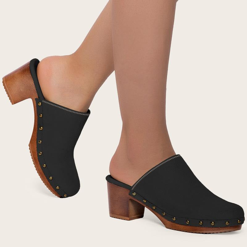 Chunky Heeled Mule Clogs Pumps Newgew