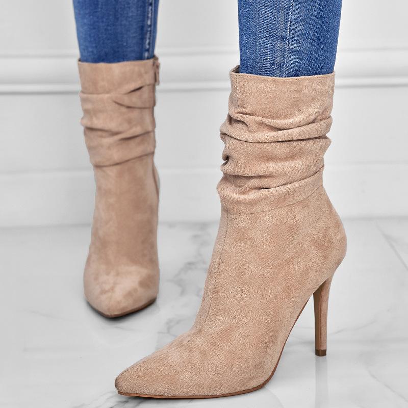 Point Toe Heeled Suede Boots Newgew