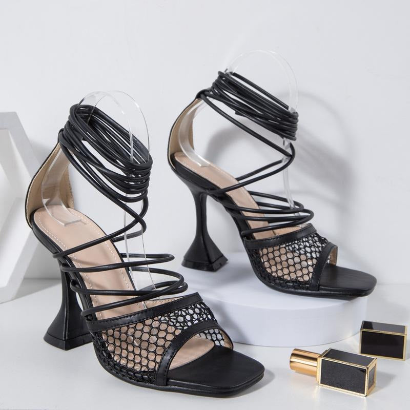 Hollow Out Tie Leg Design Stiletto Heeled Sandals Newgew