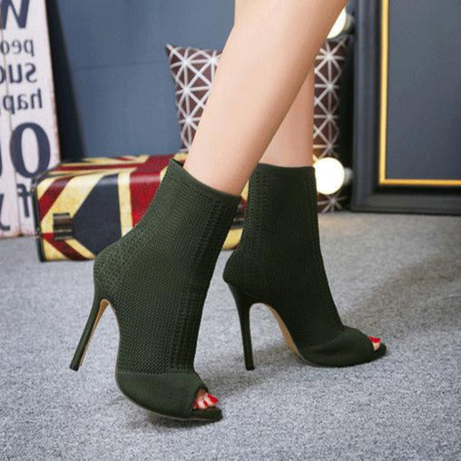 Peep Toe Cutout Stiletto Sock Boots Newgew