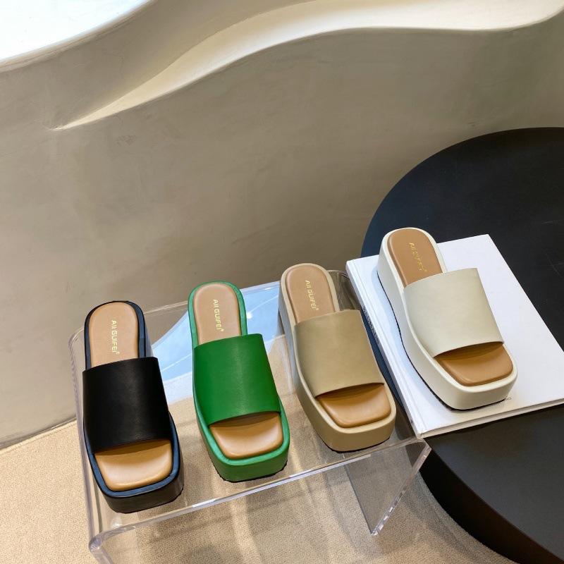 Square-Toe Platform Wedges Slippers Newgew