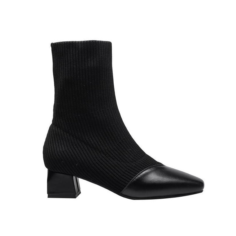 Chunky Heels Knit Stretch Sock Boots Newgew