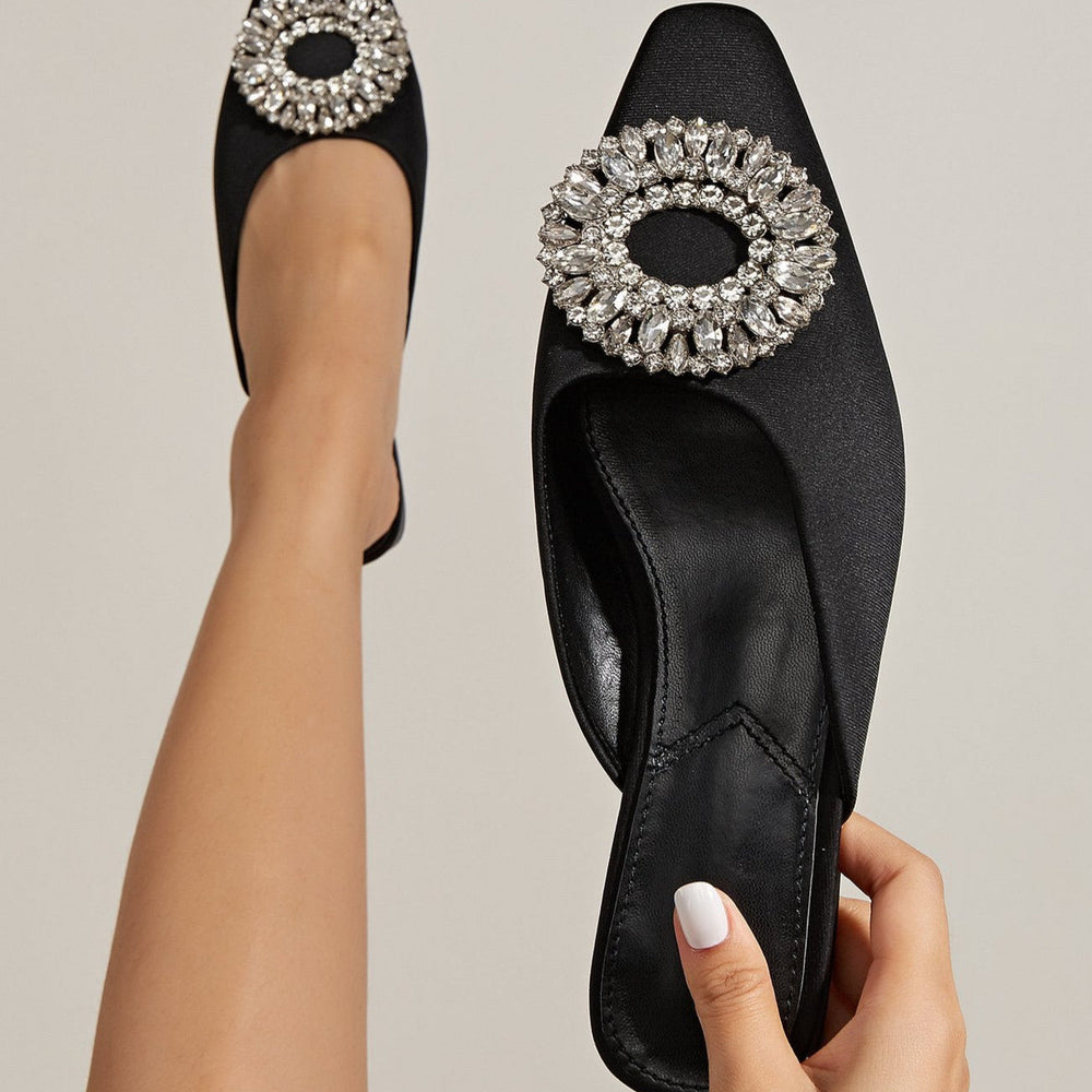 Rhinestone Buckle Square Toe Flat Newgew