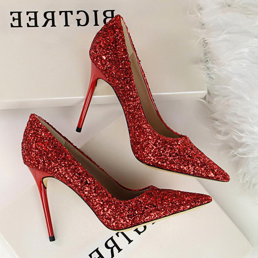 Sequin Decor Point Toe Stiletto Heeled Court Pumps Newgew