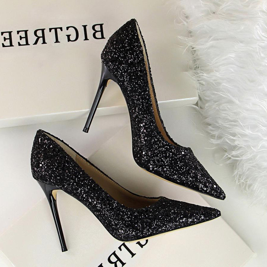 Sequin Decor Point Toe Stiletto Heeled Court Pumps Newgew