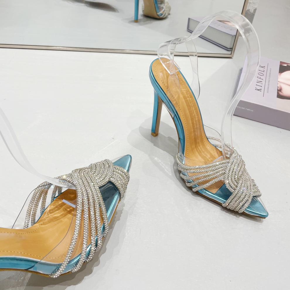 NewRhinestone Woven High Heel Pointed Toe Toots Newgew