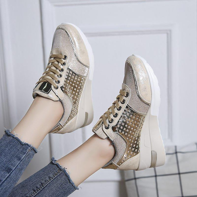 Sequin Cutout Wedge Heel Sneakers Newgew