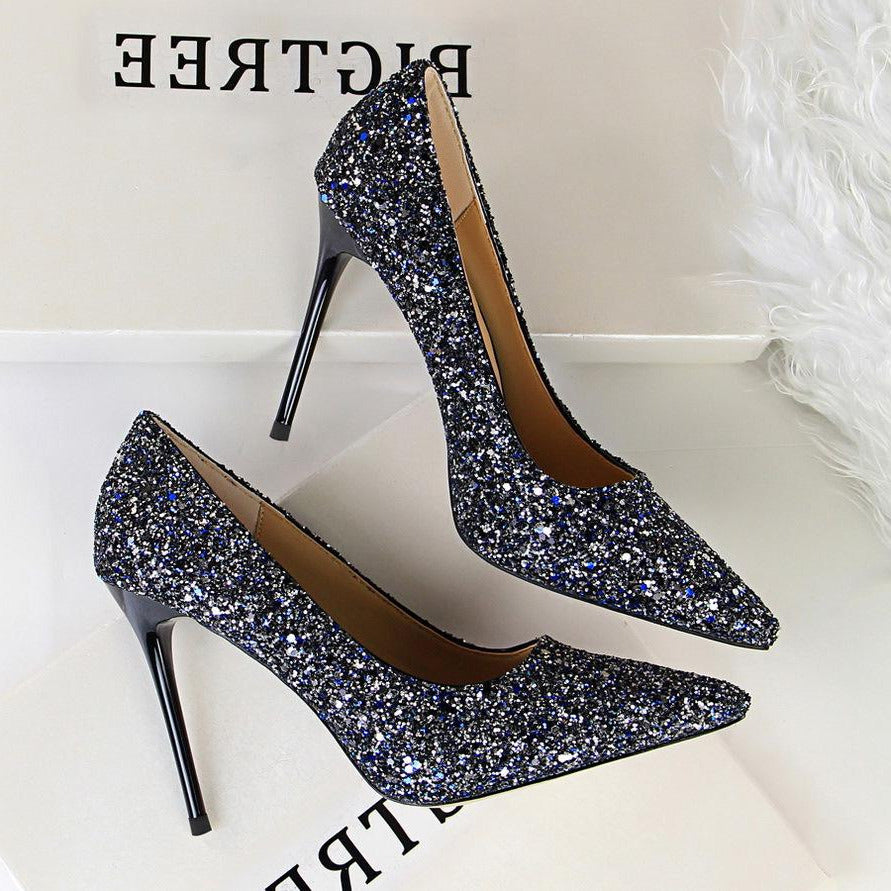 Sequin Decor Point Toe Stiletto Heeled Court Pumps Newgew
