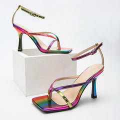 Buckle Detail Stiletto Heeled Ankle Strap Sandals Newgew