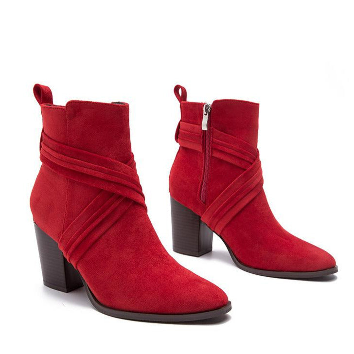 Suede Thick Heeled Side Zipper Boots Newgew