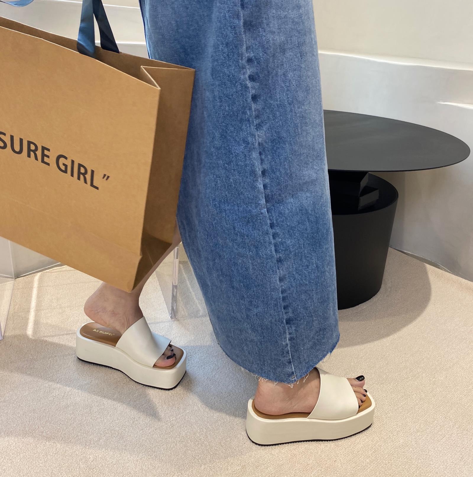 Square-Toe Platform Wedges Slippers Newgew