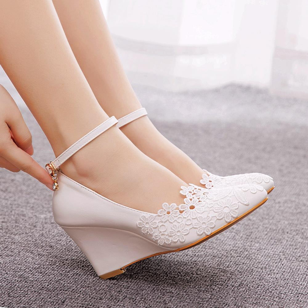 Lace Floral Wedge Heels Newgew