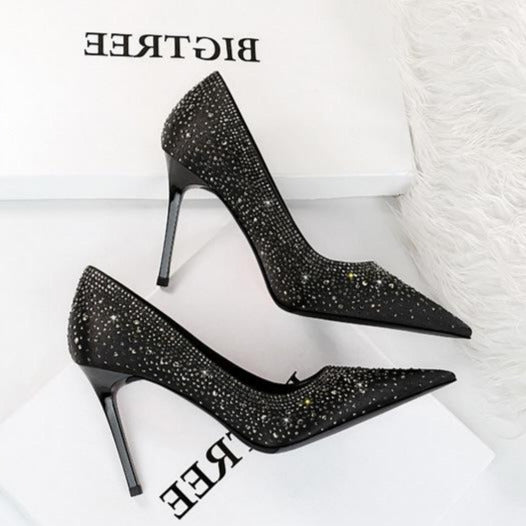 Rhinestone Decor Glitter Stiletto Heeled Court Pumps Newgew
