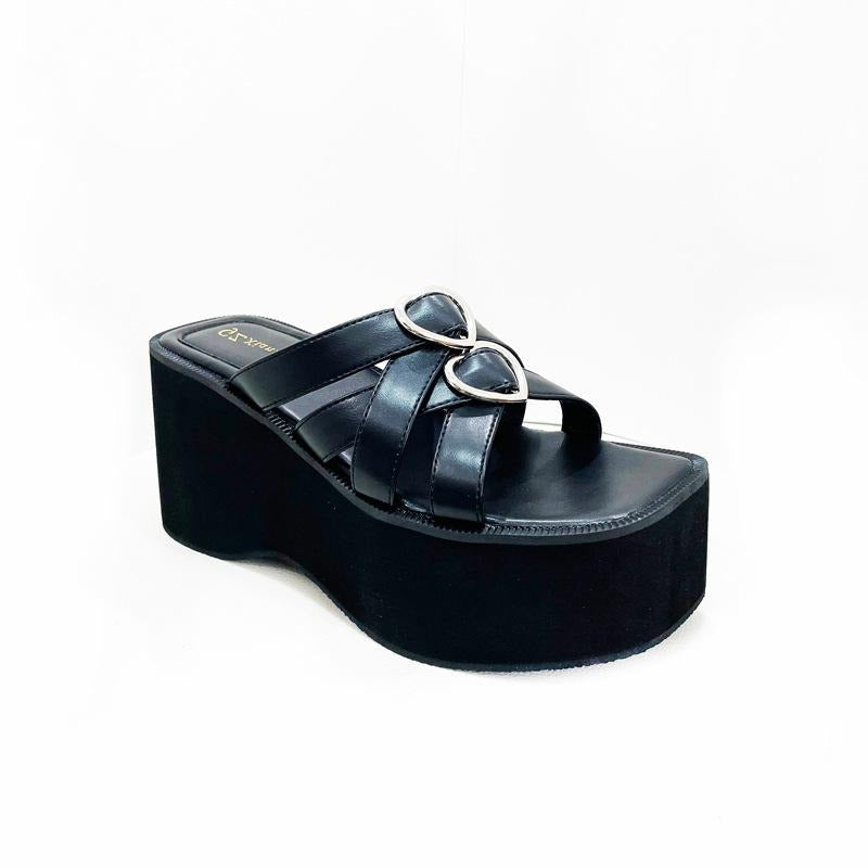 Slope Heel Thick Soled Love Decorative Buckle Sandals Newgew