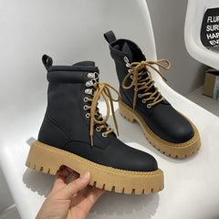 Round Toe Lace-up Martin Boot Martin Thick sole Boots Newgew