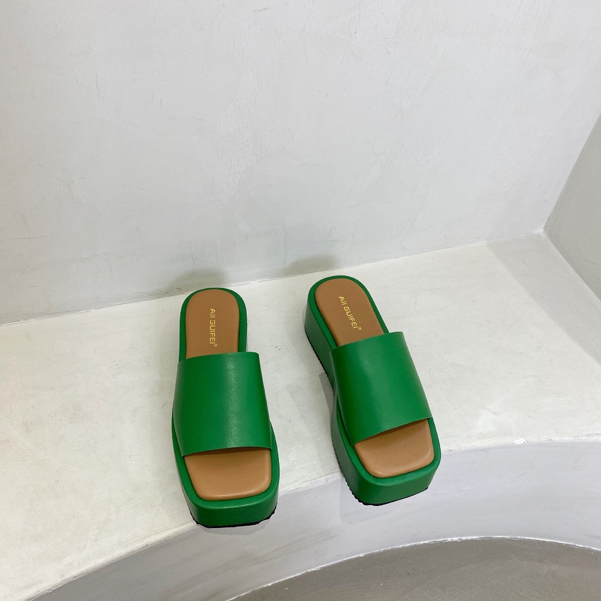 Square-Toe Platform Wedges Slippers Newgew