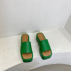 Square-Toe Platform Wedges Slippers Newgew