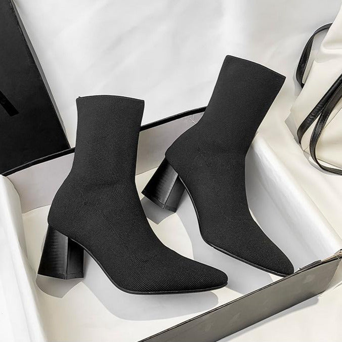 Pointed Toes Chunky Sock Boots Newgew