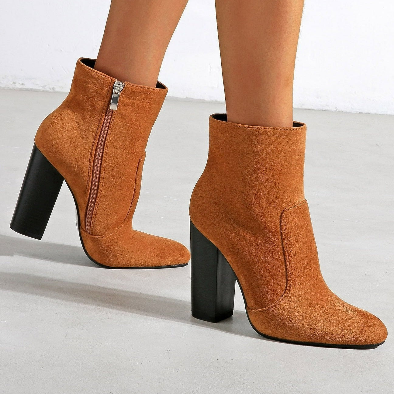 NewThick High Heeled Round Toe Suede Boots Women Newgew