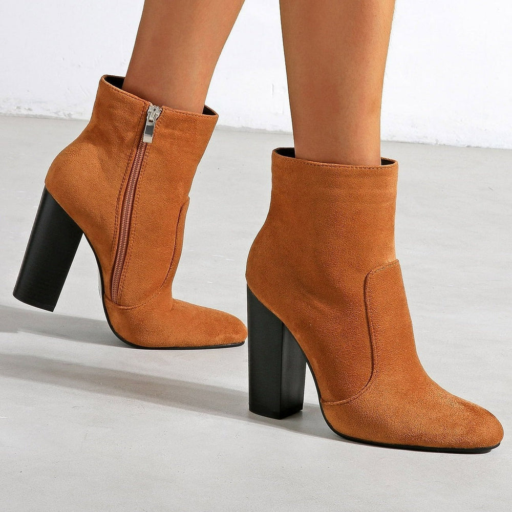NewThick High Heeled Round Toe Suede Boots Women Newgew