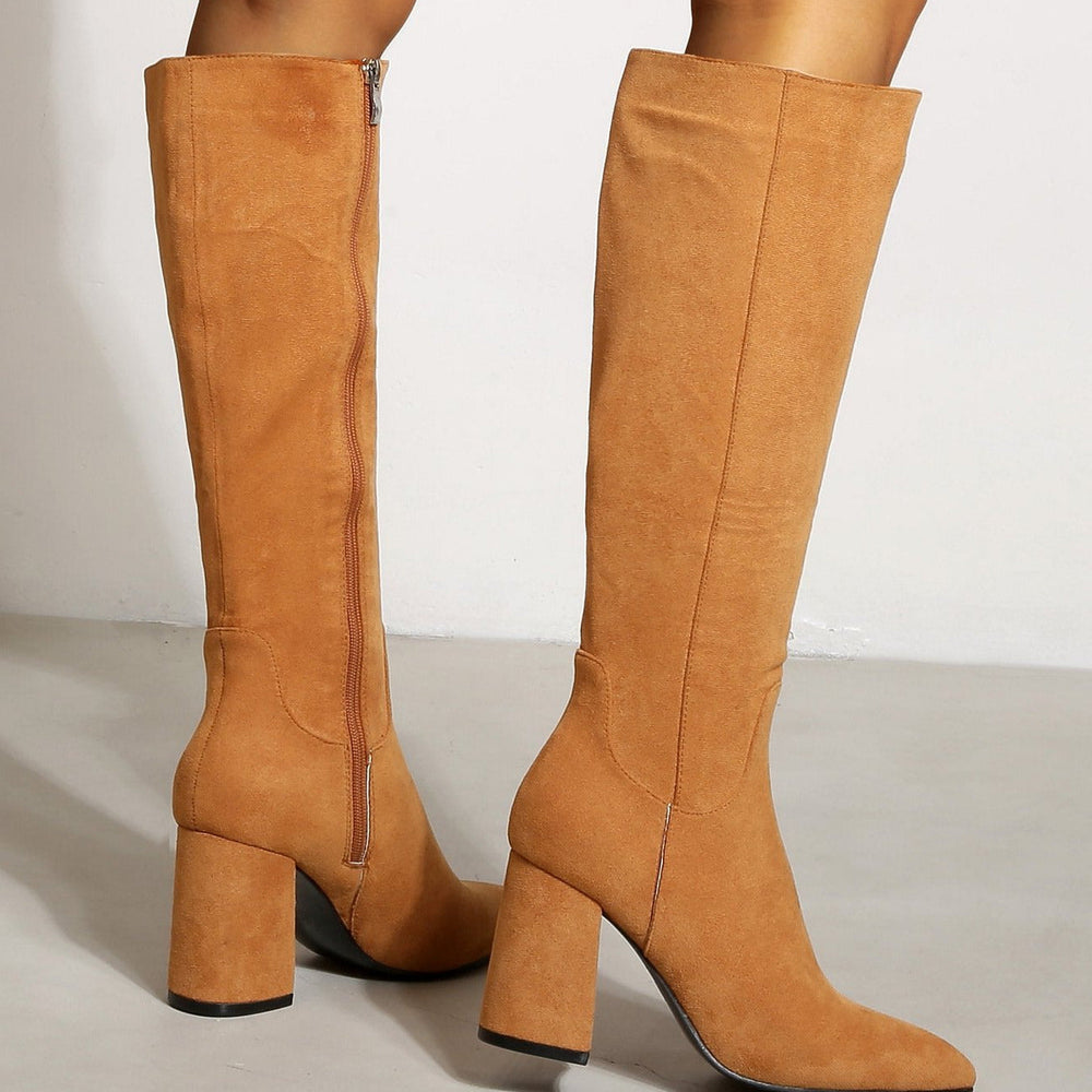Chunky Heels Pointed Toes High Suede Boots Newgew